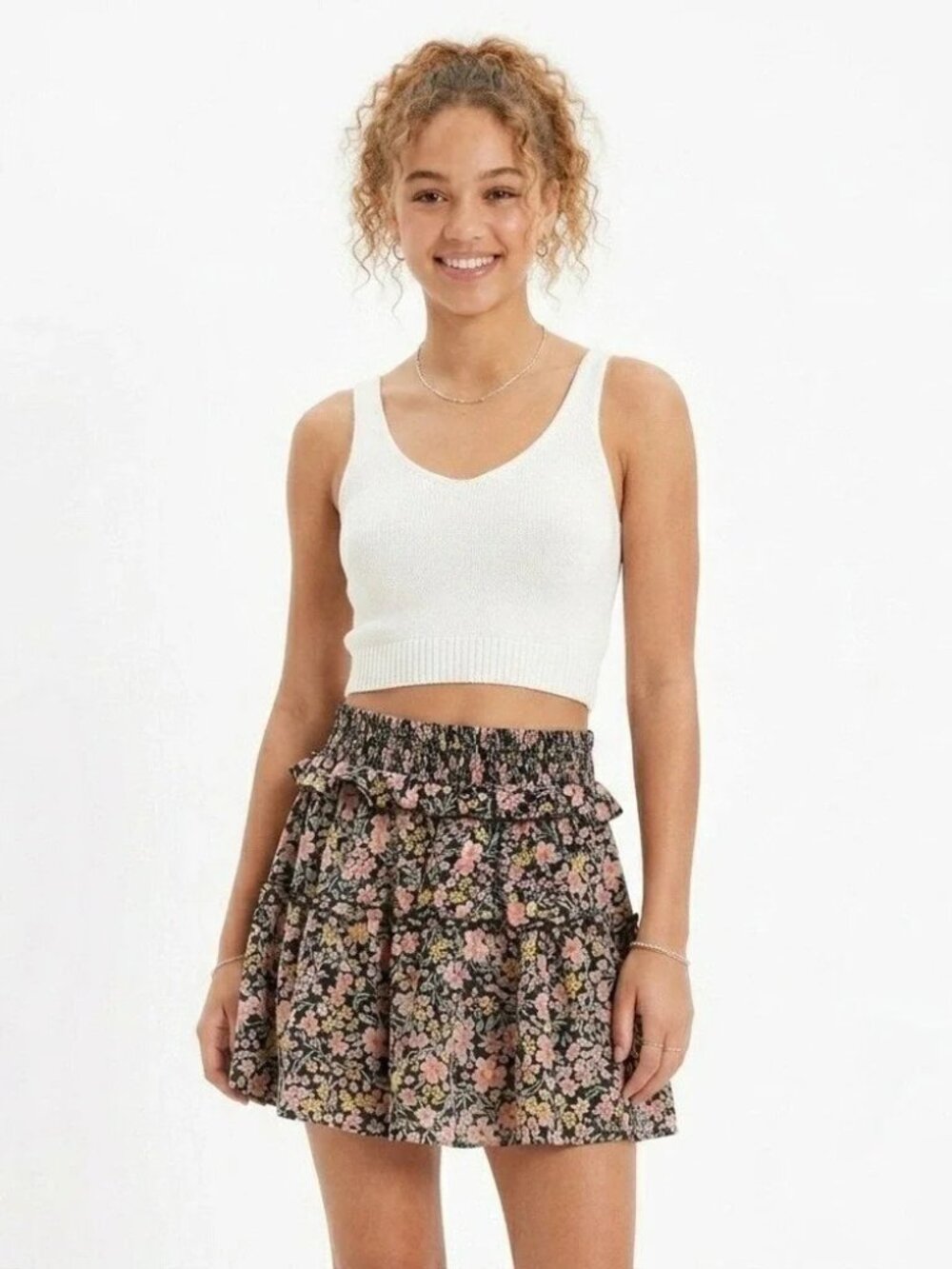 AMERICAN EAGLE Floral Tiered Smocked Mini Skirt - Size Small